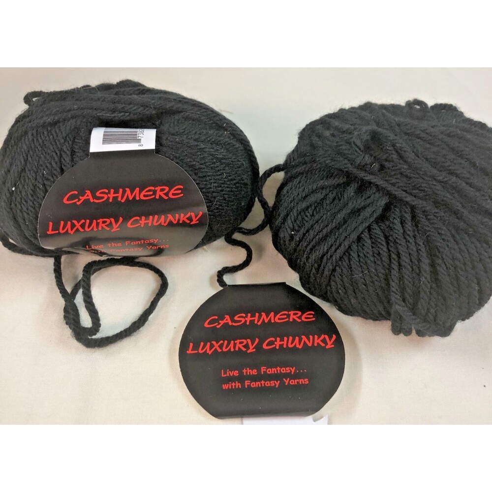Fantasy Yarns Cashmere Luxury Chunky Yarn – BLACK– 2 Ball Lot – 140 Yards Total